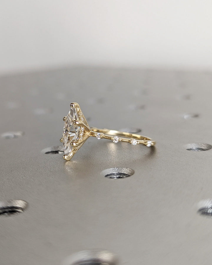 1.50CT Marquise Cut Hidden Halo Lab Grown Petite Pave Diamond Engagement Ring For Her Maximalist Wedding Ring