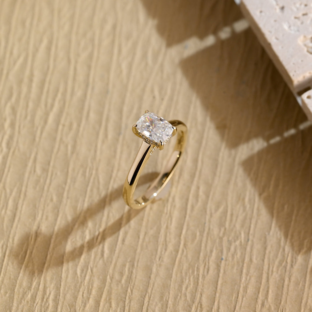 1.0CT Elongated Cushion Cut Lab Grown Diamond Hidden Halo Engagement Ring For Women