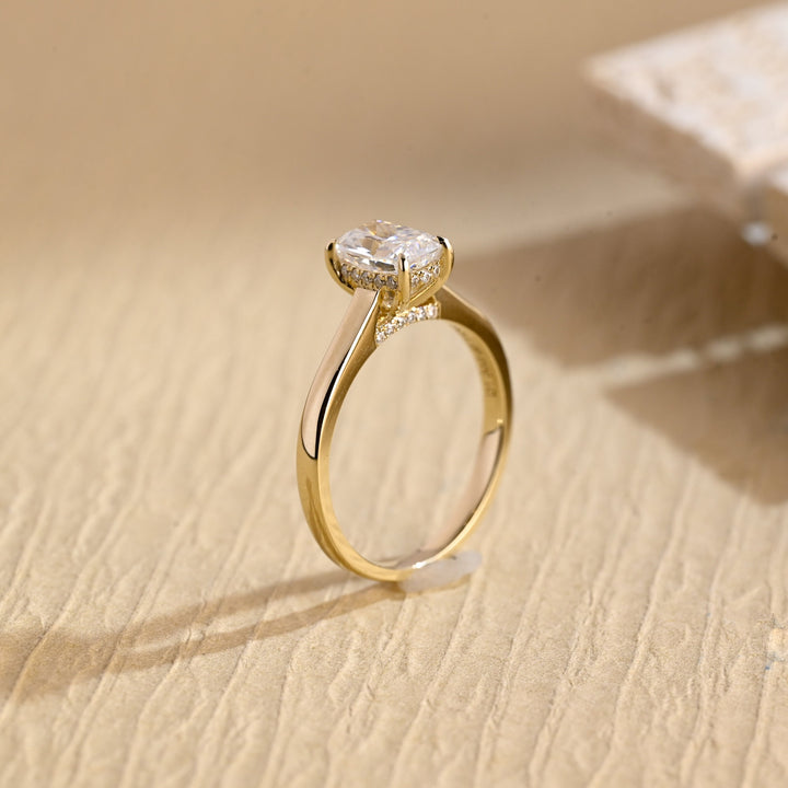 1.0CT Elongated Cushion Cut Lab Grown Diamond Hidden Halo Engagement Ring For Women