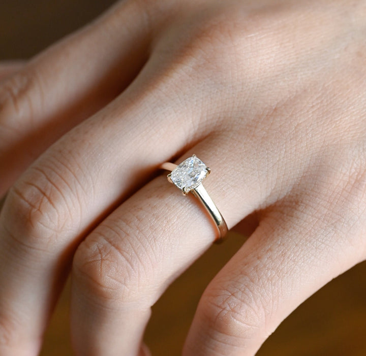 1.0CT Elongated Cushion Cut Lab Grown Diamond Hidden Halo Engagement Ring For Women