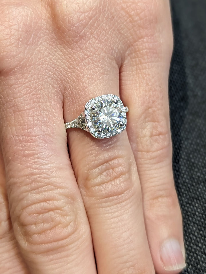 1.50CT Round Cut Halo Lab Grown Diamond Pave Engagement Ring For Women