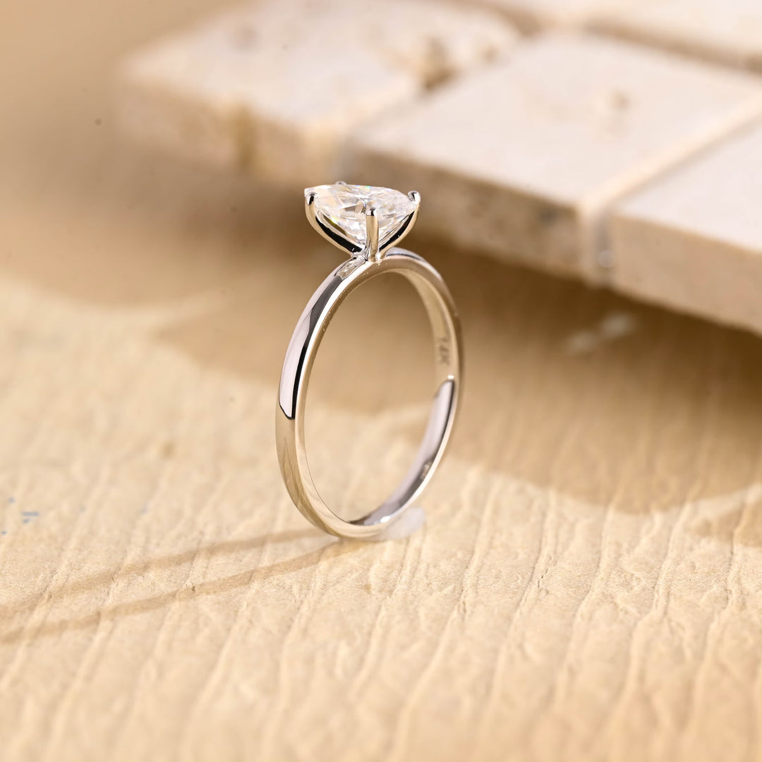 1.0CT Pear Cut Lab Grown Diamond Solitaire Engagement Ring, Minimalist Wedding Ring
