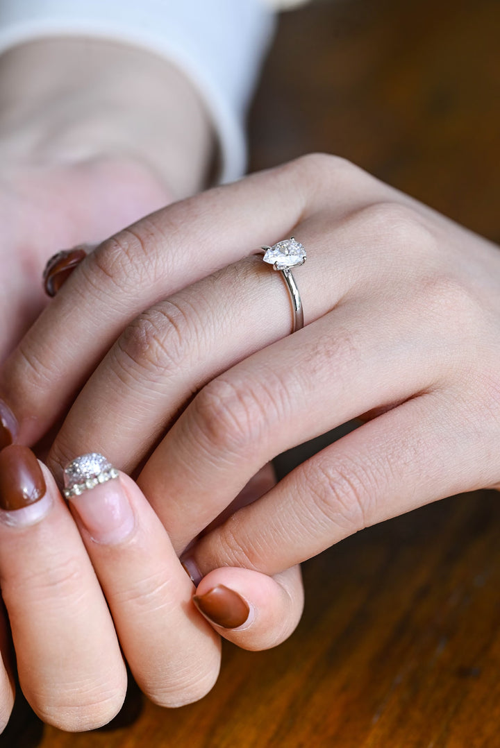 1.0CT Pear Cut Lab Grown Diamond Solitaire Engagement Ring, Minimalist Wedding Ring