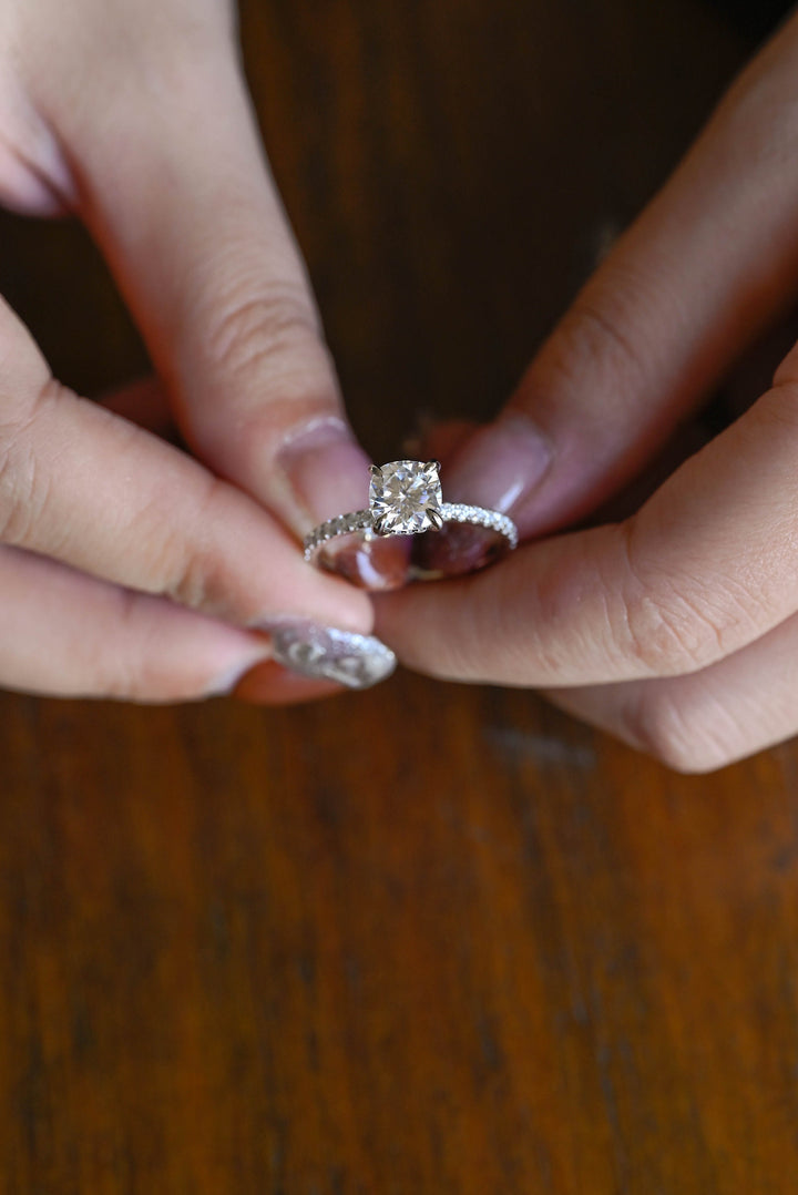 1.0CT Round Cut Pave Lab Grown Diamond Hidden Halo Engagement Ring For Women