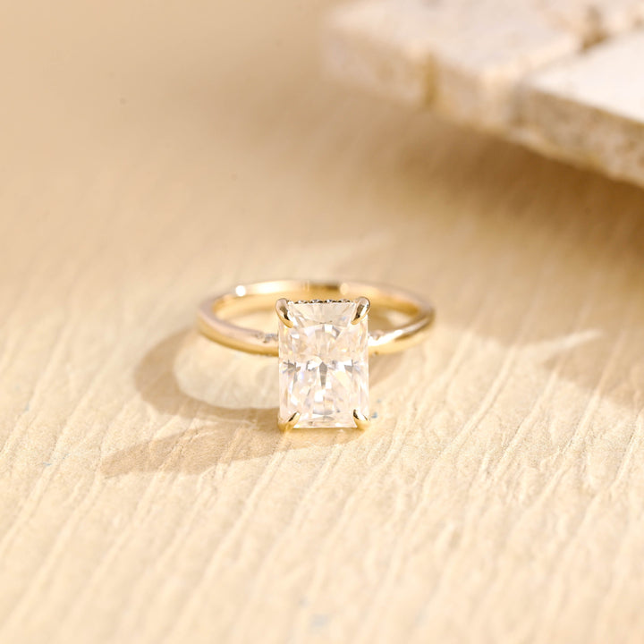 1.0CT Radiant Cut Lab Grown Diamond Hidden Halo Engagement Ring For Women
