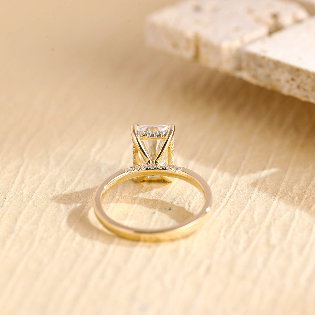 1.0CT Radiant Cut Lab Grown Diamond Hidden Halo Engagement Ring For Women