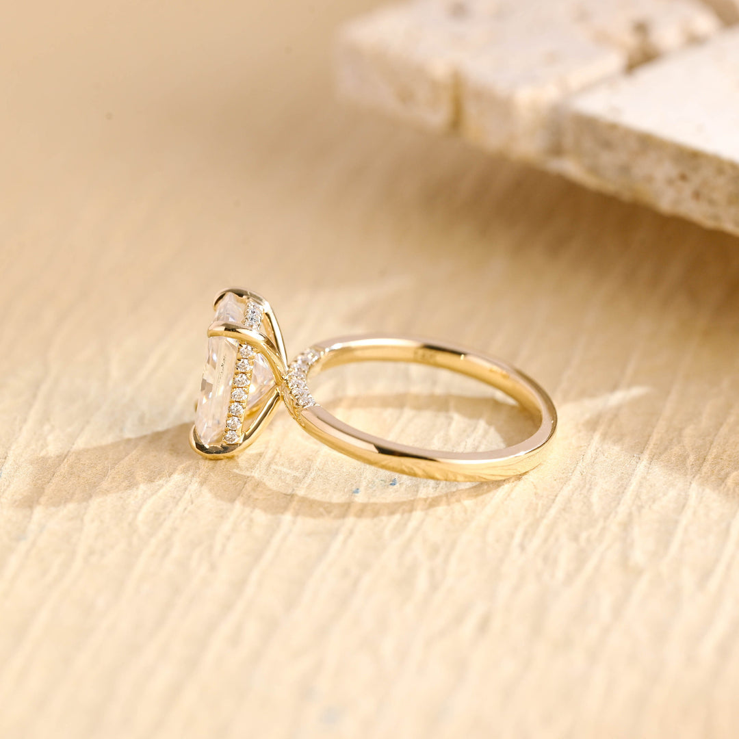 1.0CT Radiant Cut Lab Grown Diamond Hidden Halo Engagement Ring For Women