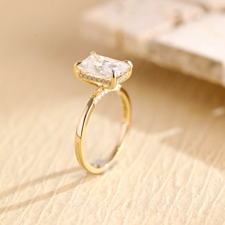 1.0CT Radiant Cut Lab Grown Diamond Hidden Halo Engagement Ring For Women