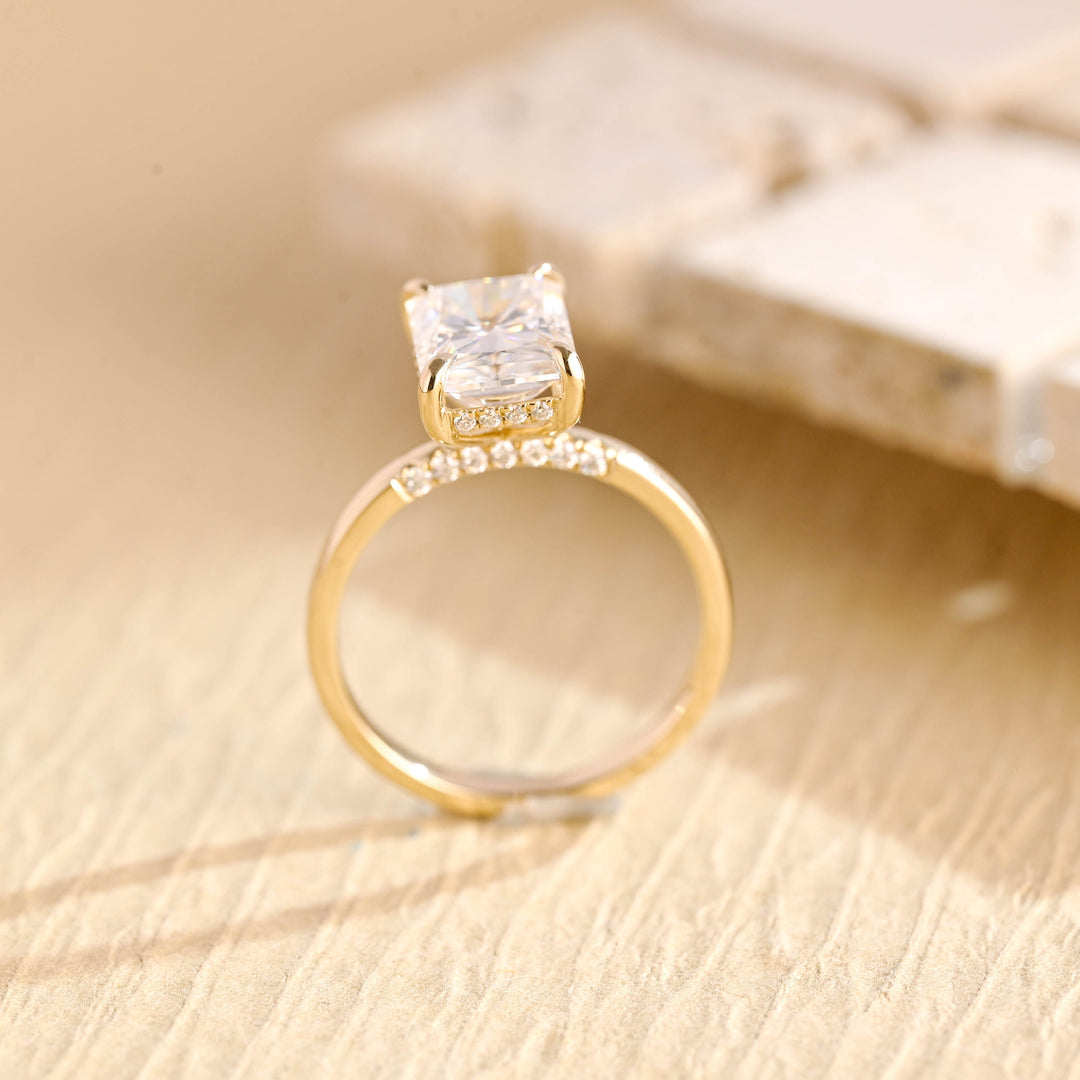 1.0CT Radiant Cut Lab Grown Diamond Hidden Halo Engagement Ring For Women