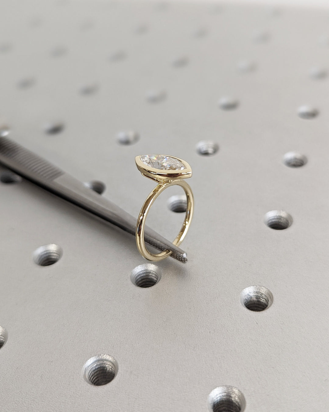 1.50CT Marquise Cut Bezel Set Lab Grown Diamond Engagement Ring For Women