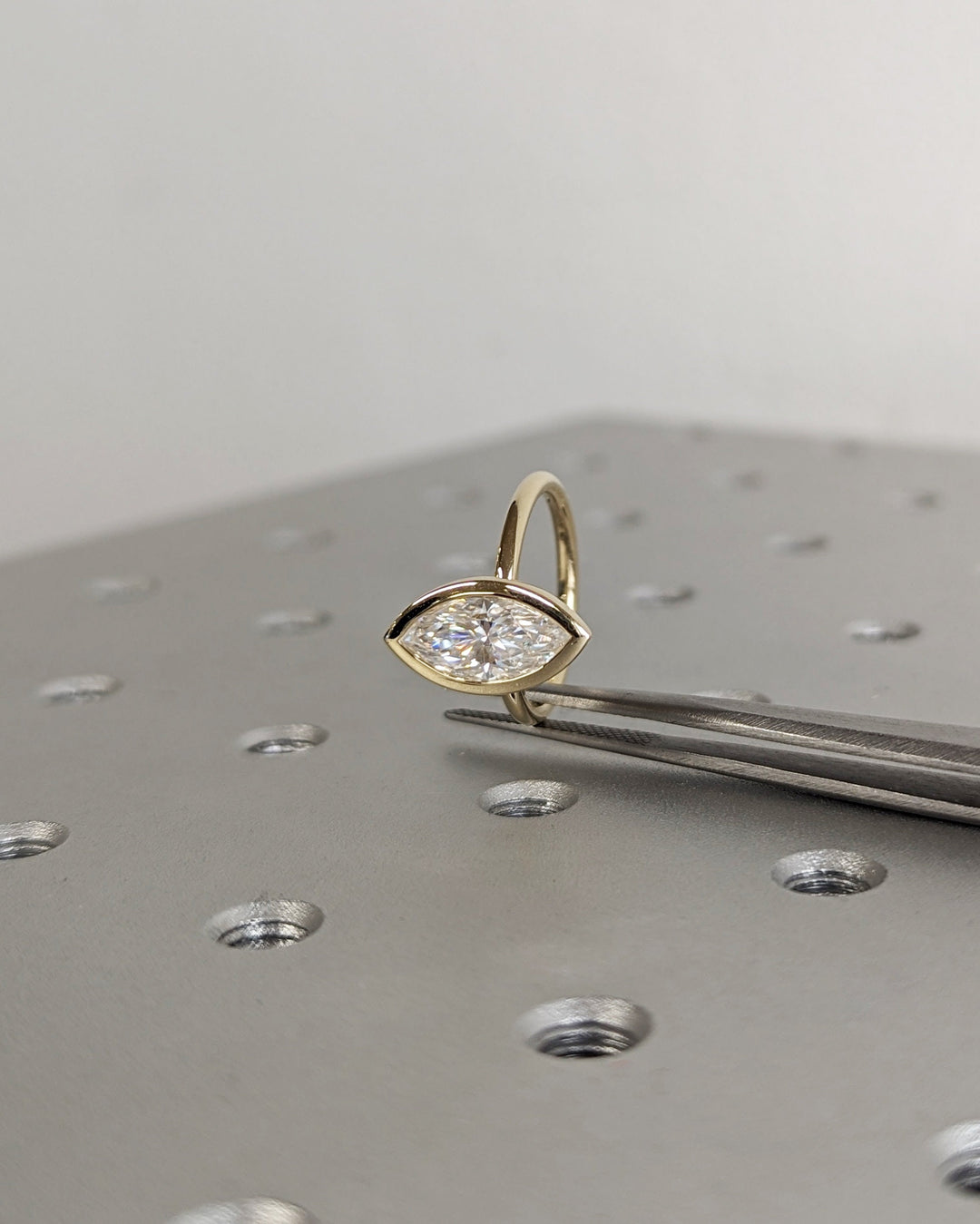 1.50CT Marquise Cut Bezel Set Lab Grown Diamond Engagement Ring For Women