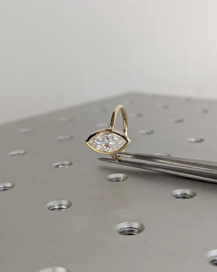 1.50CT Marquise Cut Bezel Set Lab Grown Diamond Engagement Ring For Women