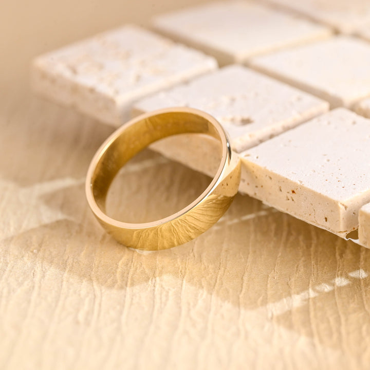 5.0mm Flat Gold Men's Wedding Band, Anniversary Gift For Men