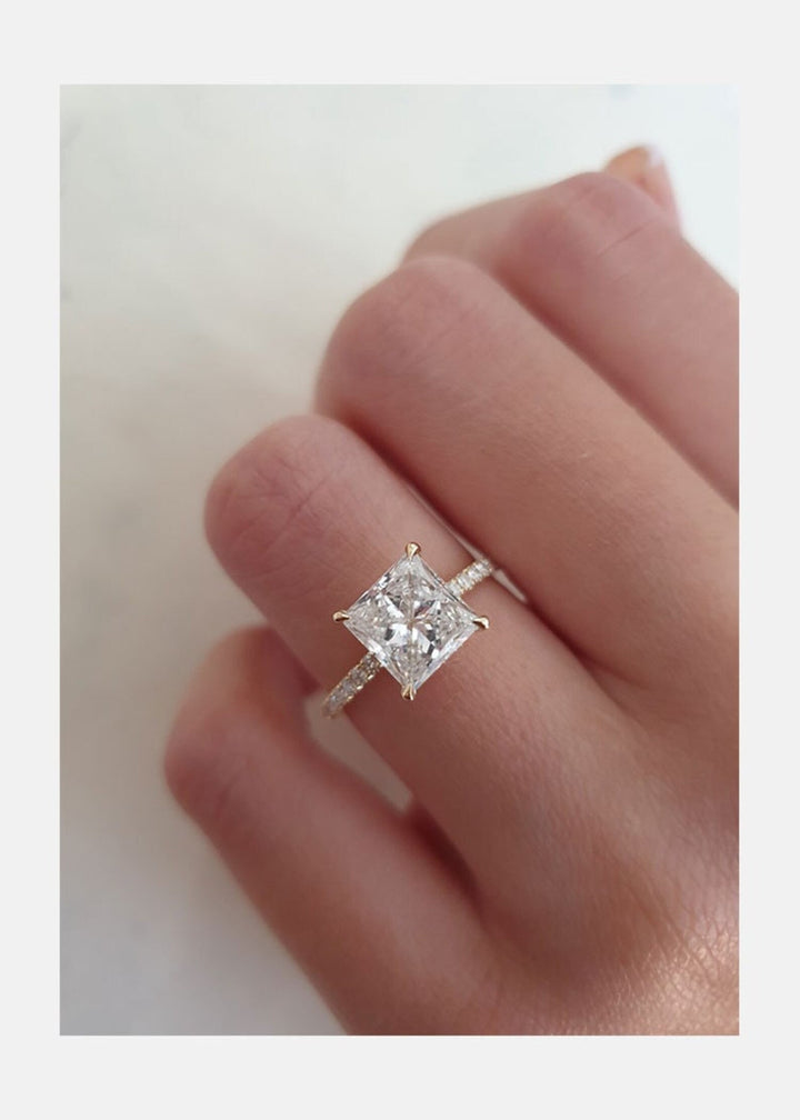 2.50CT Princess Cut Lab Grown Diamond Pave Engagement Ring For Women