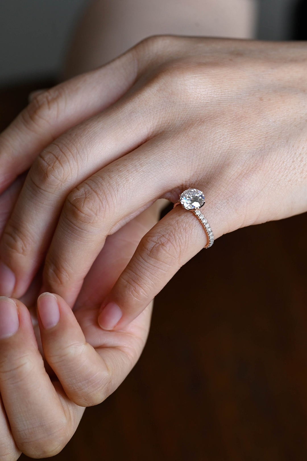 1.0CT Round Cut Pave Lab Grown Diamond Engagement Ring For Women