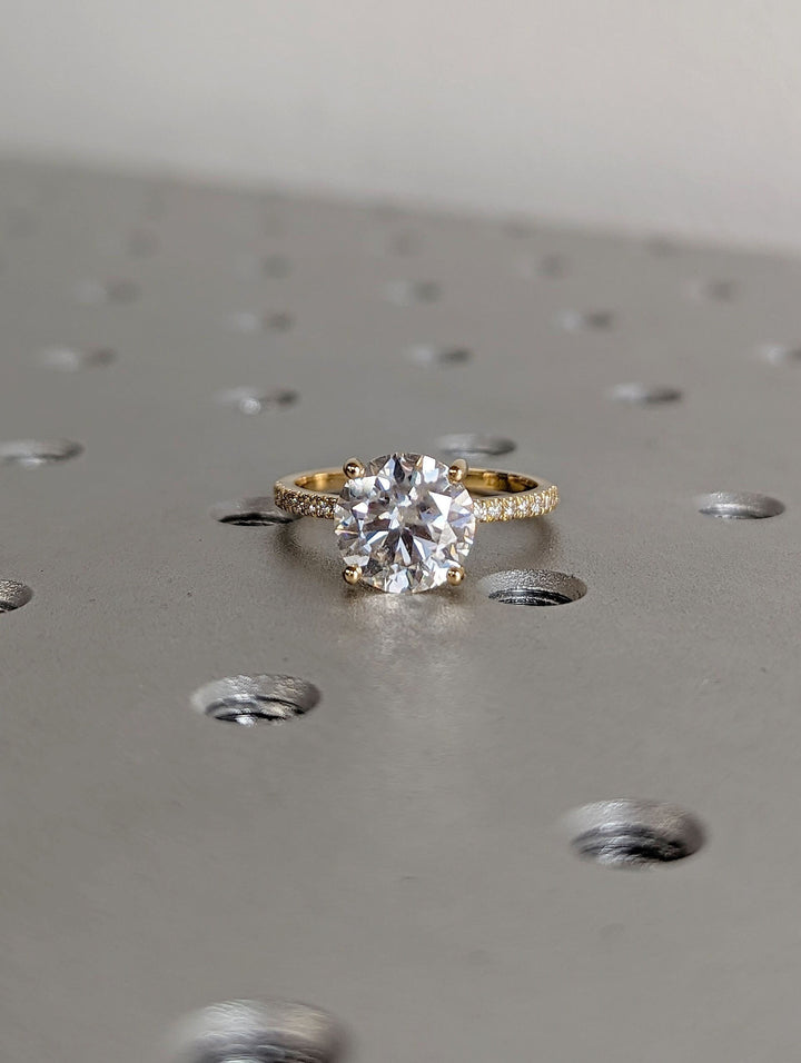 3.0CT Round Cut Hidden Halo Lab Grown Pave Diamond Engagement Ring For Her