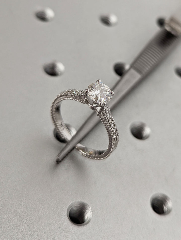1.0CT Round Cut Unique  Vintage Lab Grown Diamond Engagement Ring Anniversary Gift