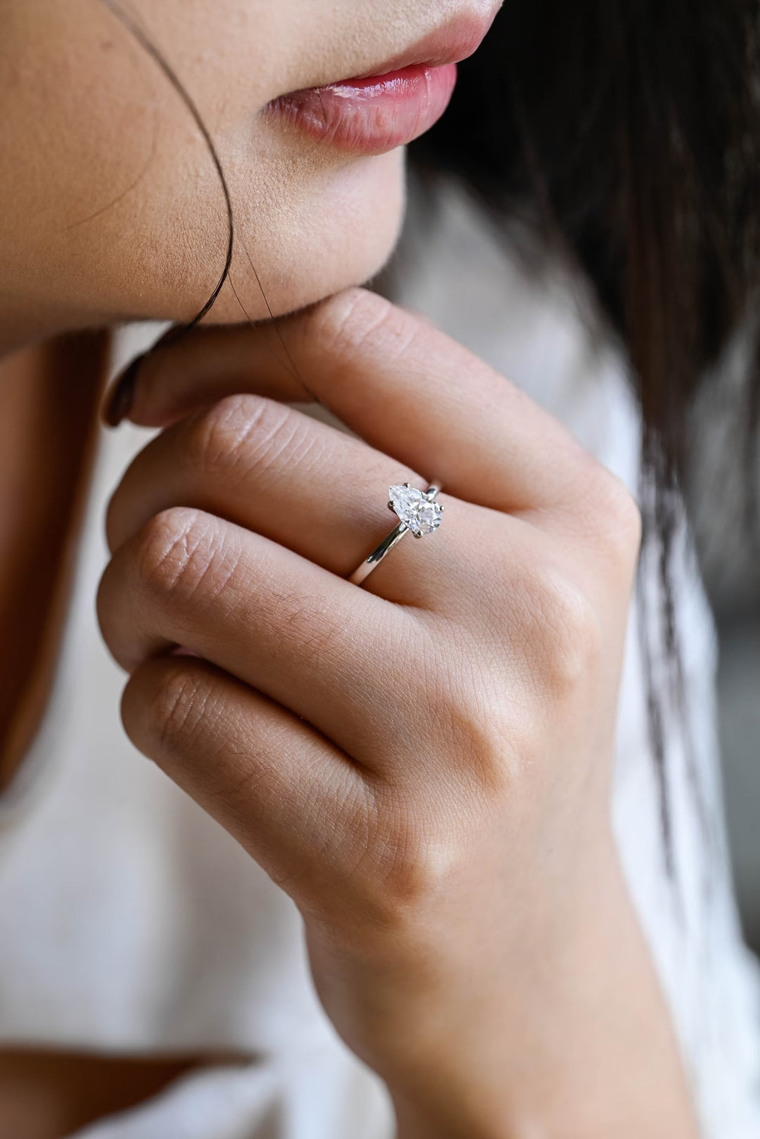 1.0CT Pear Cut Lab Grown Diamond Solitaire Engagement Ring, Minimalist Wedding Ring