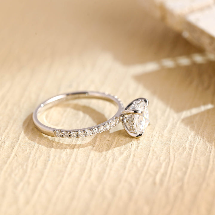1.0CT Round Cut Pave Lab Grown Diamond Hidden Halo Engagement Ring For Women