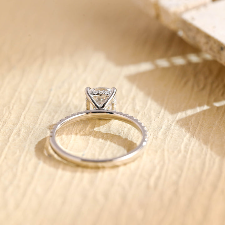 1.0CT Round Cut Pave Lab Grown Diamond Hidden Halo Engagement Ring For Women