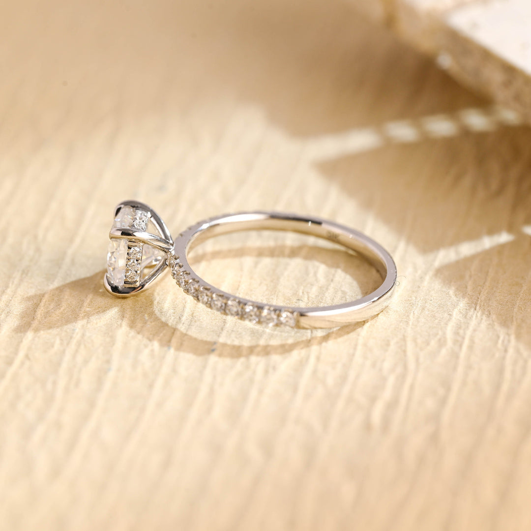1.0CT Round Cut Pave Lab Grown Diamond Hidden Halo Engagement Ring For Women