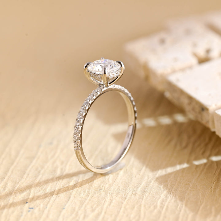 1.0CT Round Cut Pave Lab Grown Diamond Hidden Halo Engagement Ring For Women