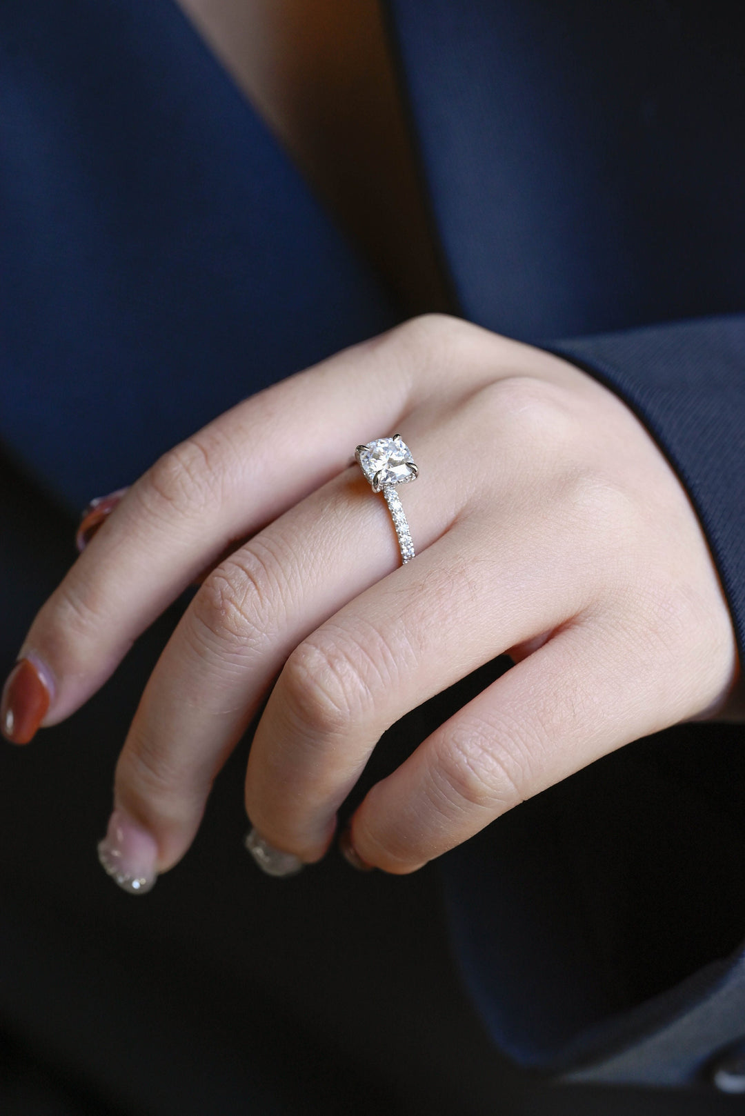 1.0CT Round Cut Pave Lab Grown Diamond Hidden Halo Engagement Ring For Women