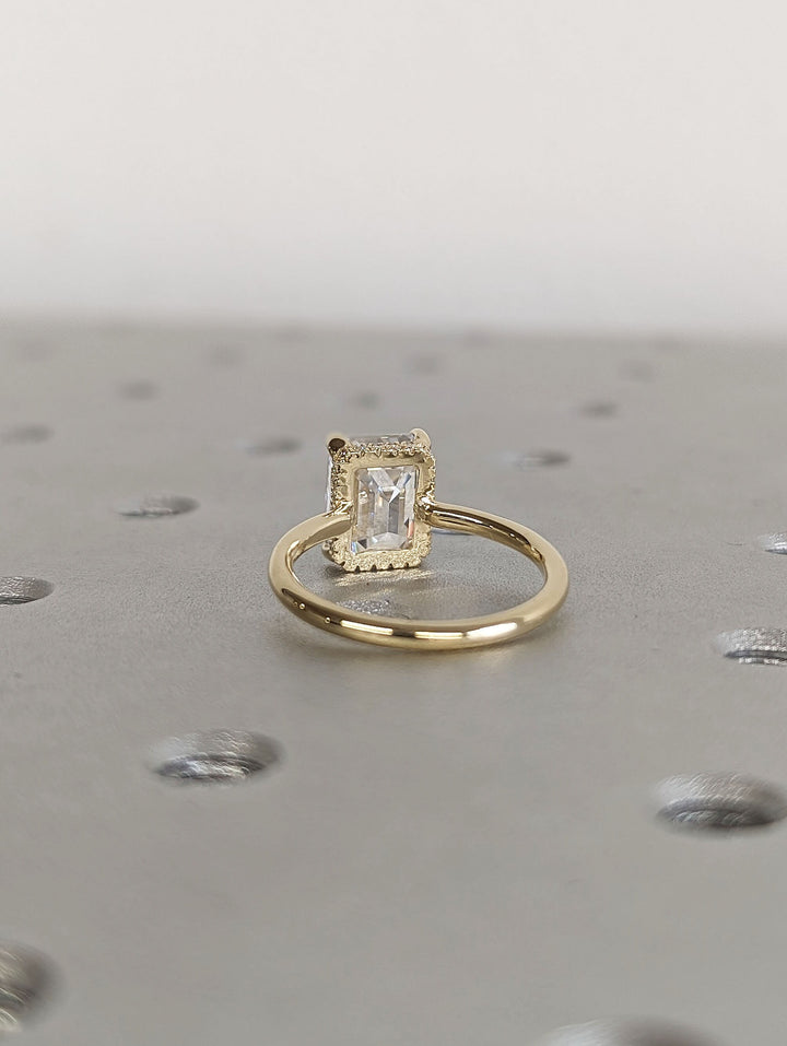 2.50CT Emerald Cut Hidden Halo Lab Grown Diamond Engagement Ring Minimalist Engagement Ring