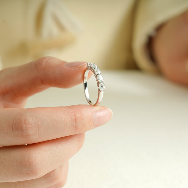 0.55CT Oval Cut Half Eternity CVD EF/VVS Diamond Wedding Band For Women