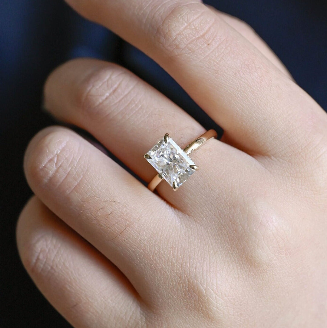1.0CT Radiant Cut Lab Grown Diamond Hidden Halo Engagement Ring For Women
