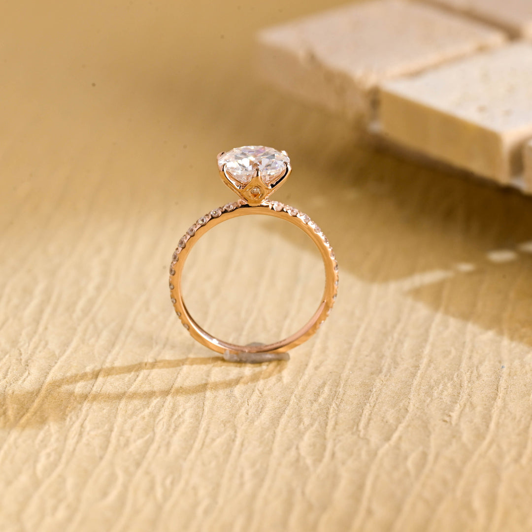 1.0CT Round Cut Pave Lab Grown Diamond Engagement Ring For Women