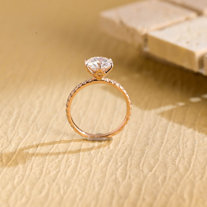 1.0CT Round Cut Pave Lab Grown Diamond Engagement Ring For Women