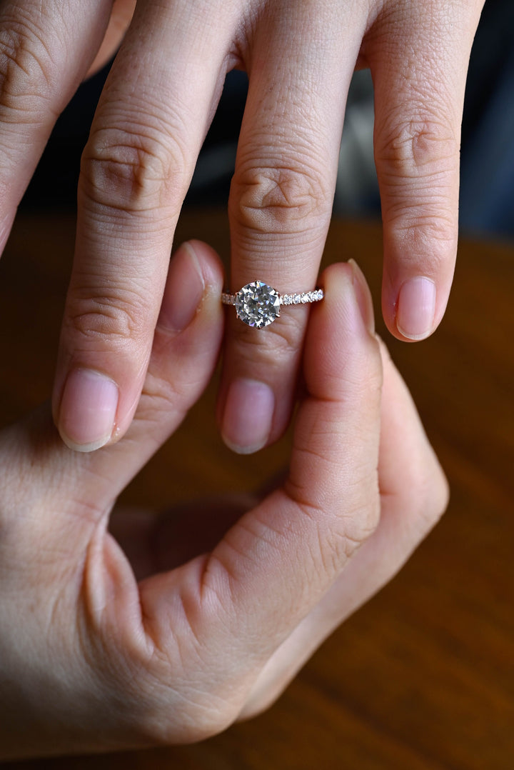 1.0CT Round Cut Pave Lab Grown Diamond Engagement Ring For Women
