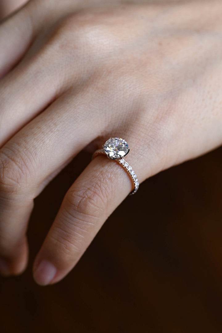 1.0CT Round Cut Pave Lab Grown Diamond Engagement Ring For Women