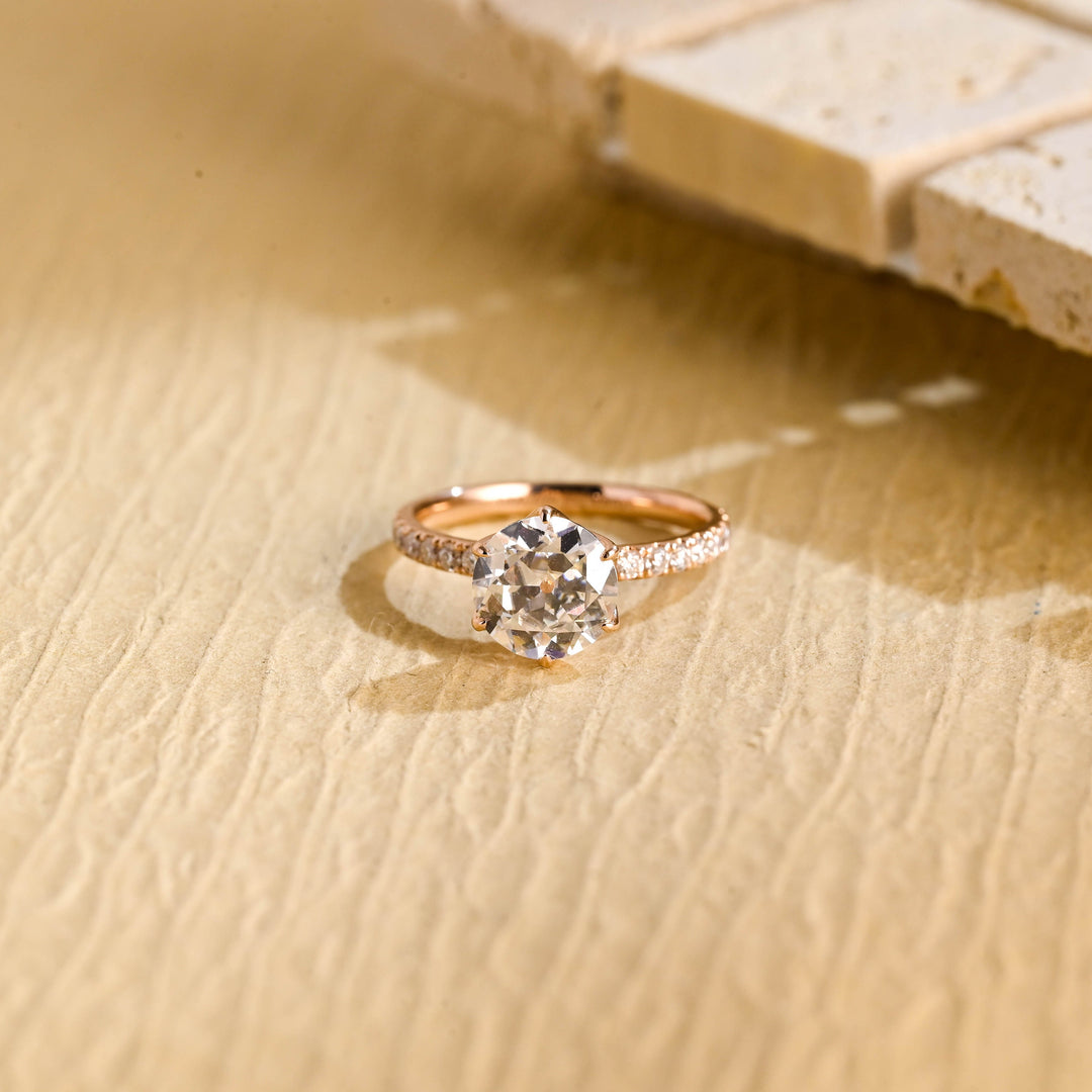 1.0CT Round Cut Pave Lab Grown Diamond Engagement Ring For Women
