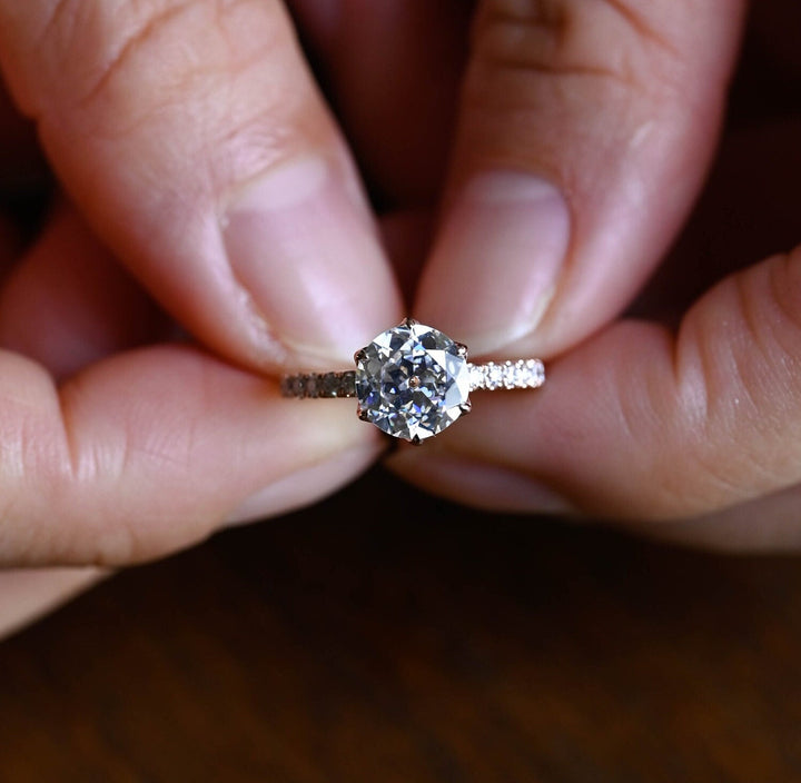 1.0CT Round Cut Pave Lab Grown Diamond Engagement Ring For Women