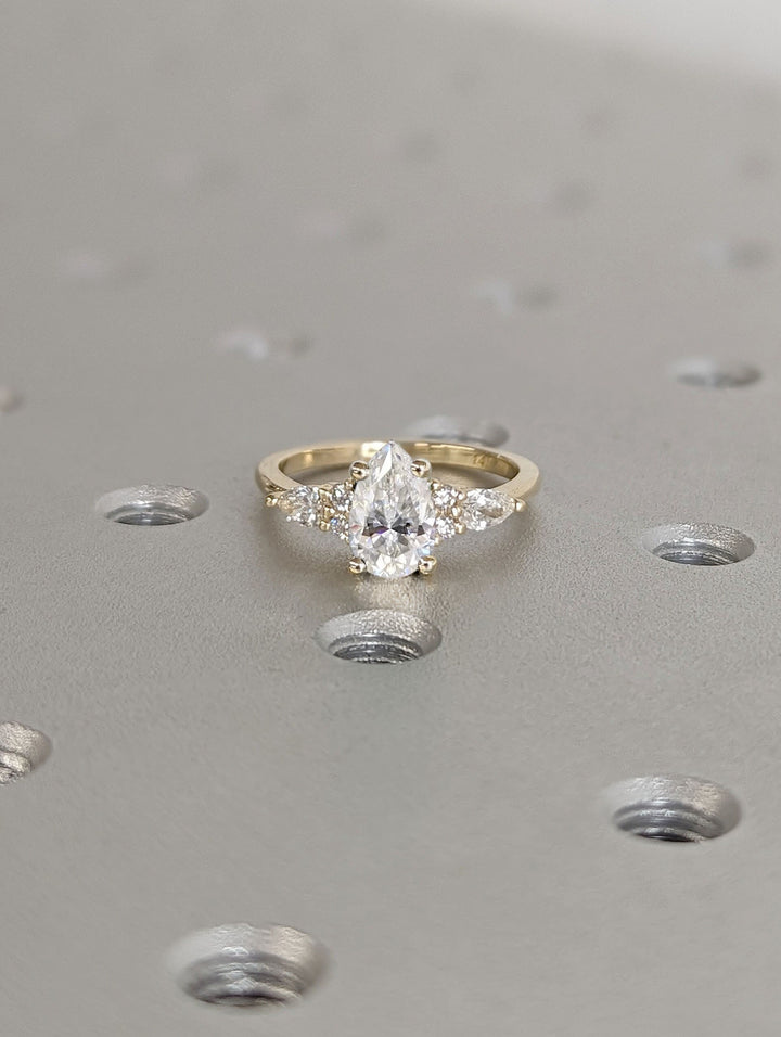 1.0CT Pear Cut Cluster Lab Grown Diamond Engagement Ring