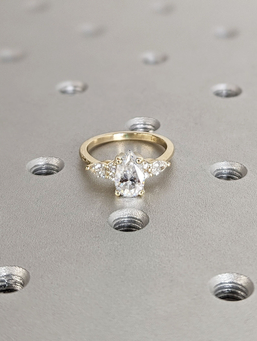 1.0CT Pear Cut Cluster Lab Grown Diamond Engagement Ring