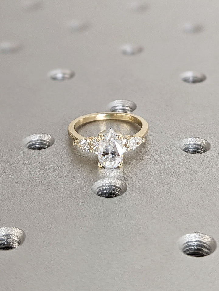 1.0CT Pear Cut Cluster Lab Grown Diamond Engagement Ring