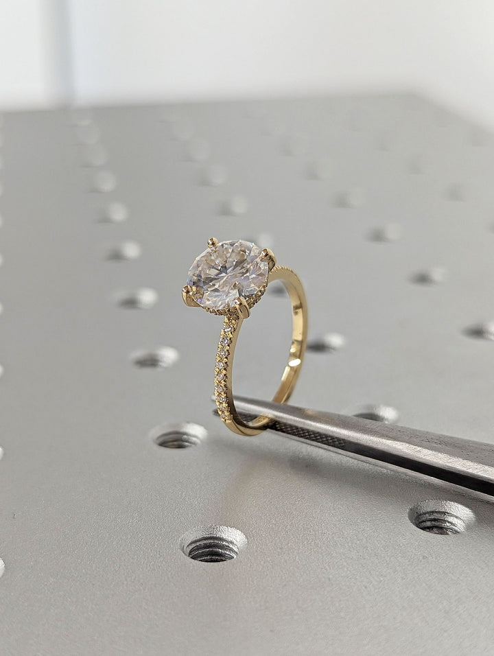 3.0CT Round Cut Hidden Halo Lab Grown Pave Diamond Engagement Ring For Her