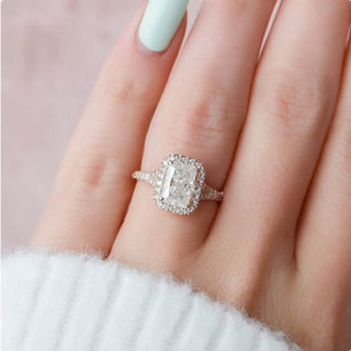 2.50CT Radiant Cut Halo Lab Grown Diamond Pave Engagement Ring For Her