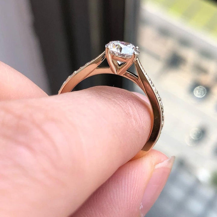 1.0CT Round Lab Grown Pave Set Diamond Engagement Ring For Women