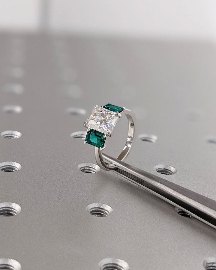 2.0CT Radiant Cut Three Stone Lab Grown Diamond Engagement Ring Trilogy Engagement Ring