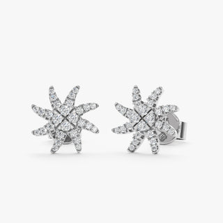 Round Cut Diamond Sunburst Stud Earrings for Her