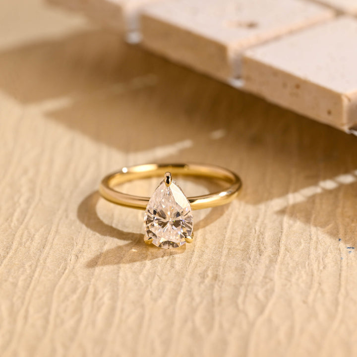 1.0CT Pear Cut Lab Grown Diamond Hidden Halo Engagement Ring For Women