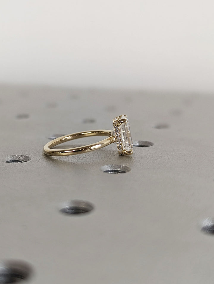 2.50CT Emerald Cut Hidden Halo Lab Grown Diamond Engagement Ring Minimalist Engagement Ring