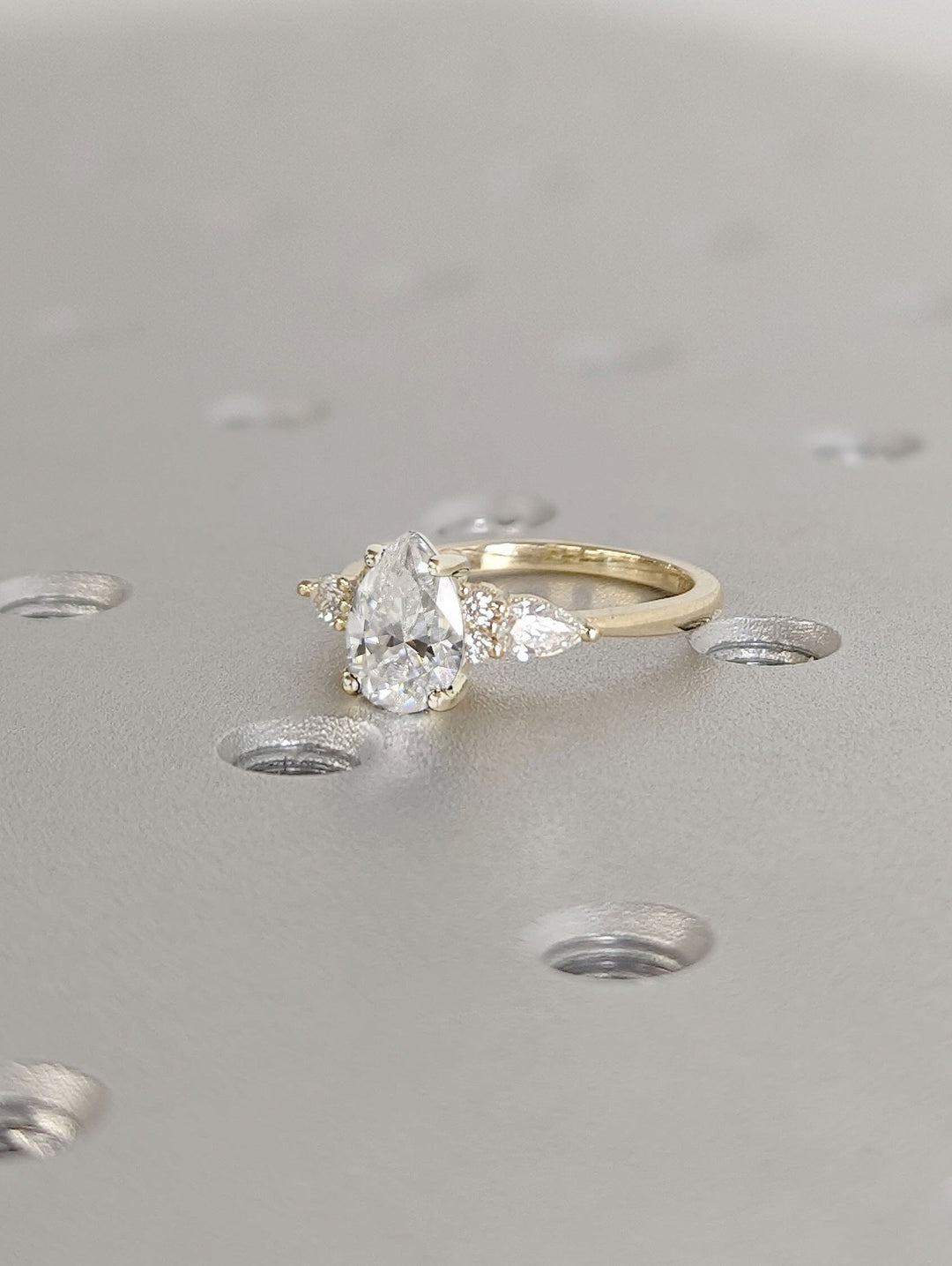 1.0CT Pear Cut Cluster Lab Grown Diamond Engagement Ring