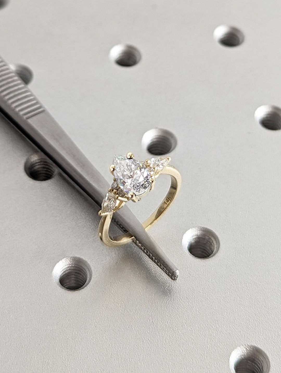 1.0CT Pear Cut Cluster Lab Grown Diamond Engagement Ring