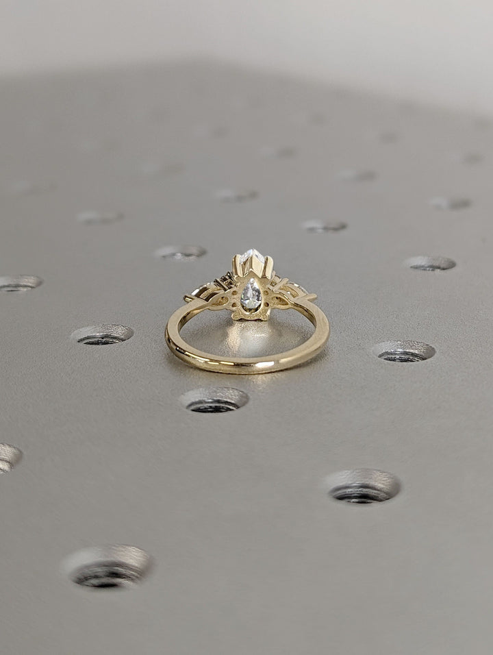 1.0CT Pear Cut Cluster Lab Grown Diamond Engagement Ring
