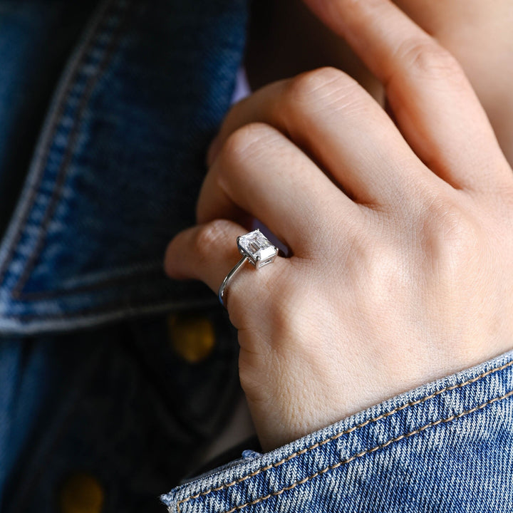 2.0CT Emerald Cut Lab Grown Diamond Solitaire Engagement Ring, Maximalist Wedding Ring